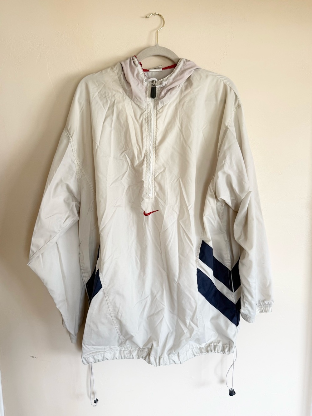 Vintage 1990s Nike Windbreaker with Navy Chevron Accents